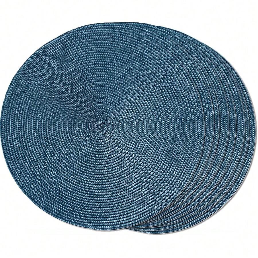 Round Braided Placemats Set Of 8 Place Mats For Dining Table Woven Washable Non-Slip Table Mats 15 Inch(Blue,8pcs),Blue15inchessetof8 - Blue15inchessetof8 - View 1