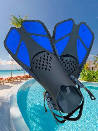 1 对浮潜脚蹼，可调节短款旅行尺寸游泳脚蹼，适合浮潜潜水，适合成人、男性、女性和青少年