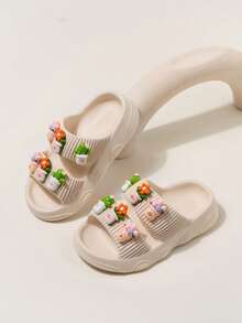 1 Pair Kids/Toddlers Flower Decor EVA Soft Bottom Casual Outdoor Beach Comfortable Slip-On Sandals, Open Toe & Heel, Suitable For Indoor & Outdoor Wear - Beige - View 10