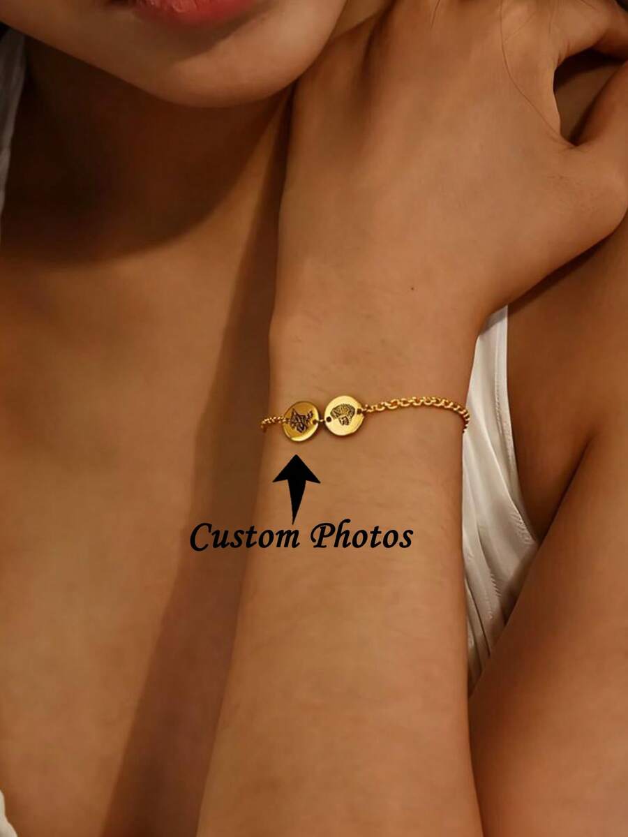 1pc Customized Pet Memorial Bracelet With Engraved Pet Portrait, Suitable For Dog And Cat Lovers, Personalized 1-3 Circle Pendant Gift, Pet Memorial Gift, Birthday Gift, Christmas Gift, Gift For Her - Multicolor - View 1