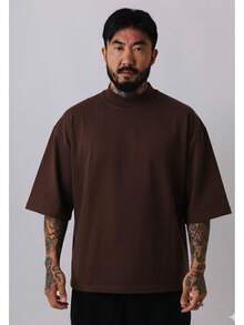 Premium High Neck Over Boxy T-Shirt - 鏽棕色 - 查看 1