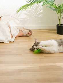 猫咪互动逗猫棒，带羽毛和铃铛，宠物猫运动娱乐替换追逐玩具，吸盘手柄，人造纤维羽毛，猫咪用品 - 綠色 - 查看 11