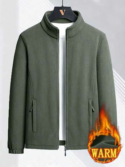 Men's Outdoor Fleece Jacket, Thick Warm Sherpa Lined, Stand Collar Zip-Up Cardigan, Suitable For Outdoor Sports And Daily Wear, Autumn/Winter,Skiing