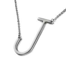 MOMOL Sideways Initial Necklace 18K Gold Plated Stainless Steel Large Big Letters Pendant Necklace Script Name Monogram Necklaces For Women,J - j - 查看 1