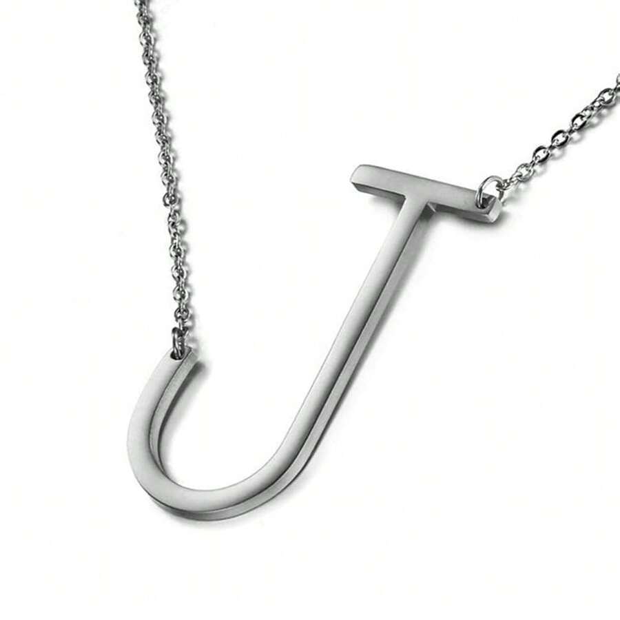 MOMOL Sideways Initial Necklace 18K Gold Plated Stainless Steel Large Big Letters Pendant Necklace Script Name Monogram Necklaces For Women,J - j - 查看 1