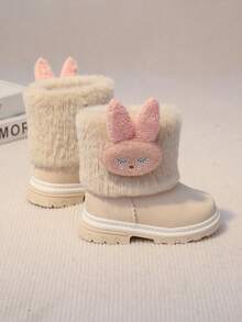 1 Pair Toddler Girls Comfortable Lightweight Rabbit Decor Plush Cuff Side Zipper Warm Ankle Boots, Suitable For Everyday Outdoor Wear In Autumn/Winter - Beige - View 4