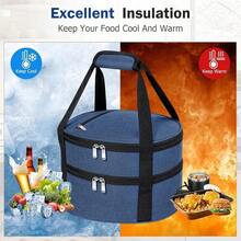 ‌1 Pc Insulated Casserole Carrier Bag Grey Elegant Leakproof Food Container For 12.5 Inch Baking Dishes Pies Hot Cold Meals Multi-Use Portable With Handles For Women Men Gifts Picnic Party Office Potluck Travel Family Gathering‌ - 藏蓝色 - 查看 4