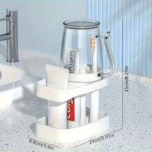 Space-Saving Toothbrush Holder With Cup - Free-Standing, Space-Saving Bathroom Organizer With Open Shelves, Cup Holder, And Toothpaste Storage, Multi-Layer Bathroom Storage Set - Space-Saving Dental Care Station With Toothbrush Holder And Cup, Made Of Heavy-Duty Plastic With Soft Colors (Mint Green, Sky Blue, White) - Multicolor - View 8