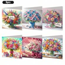 6件套DIY钻石画生日贺卡套装，花卉信封图案明信片，独特的纯手工生日祝福卡，[包含6个信封]，是向长辈、家人和朋友表达温暖美好祝福的理想之选，钻石画贺卡明信片套装，表达爱意和关怀，是表达真挚祝福的最佳礼物。 - 彩色 - 查看 13