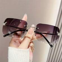 1PC Women's Metal Square Frameless Butterfly Gorgeous Diamond-Encrusted Personality Candy Color Y2K Hot Girl Fashion Glasses Vacation - 藍色 - 查看 5