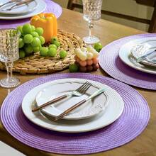 FunWheat Round Braided Placemats Set Of 8 Table Mats For Dining Tables Woven Washable Non-Slip Place Mats 15 Inch(Lavender Purple,8pcs),LilacPurple15inchessetof8 - Ungu Lilac15 inci set isi 8 - View 4
