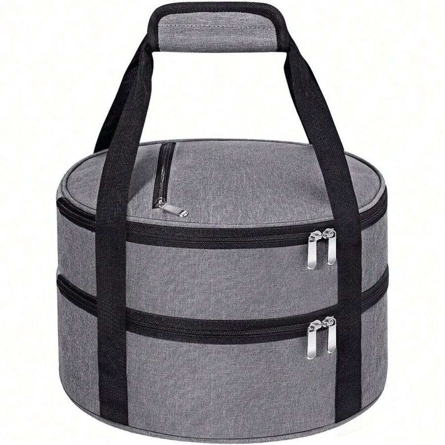 1 Pc Insulated Casserole Carrier Bag Grey Elegant Leakproof Food Container For 12.5 Inch Baking Dishes Pies Hot Cold Meals Multi-Use Portable With Handles For Women Men Gifts Picnic Party Office Potluck Travel Family Gathering - 灰色的 - 查看 1
