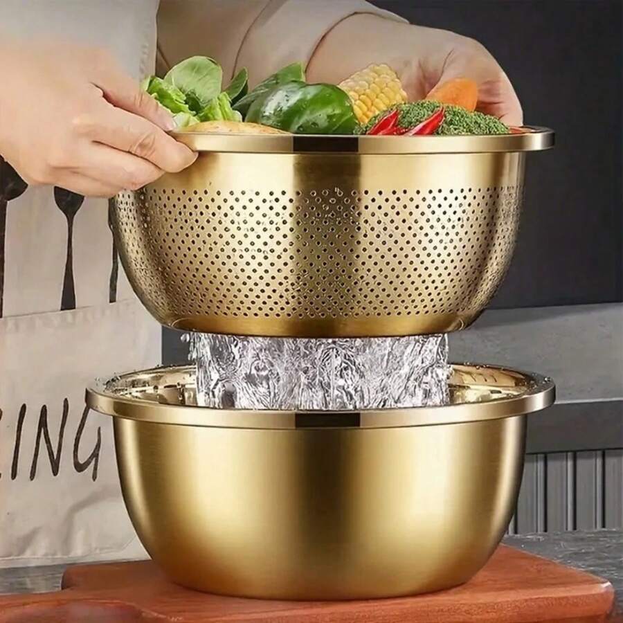 Juego de y colador de acero inoxidable de 2 piezas| Apto para lavavajillas para arroz, pasta, verduras| Herramientas resistentes al óxido para ahorrar espacio SXEU - 2 piezas - Ver 1