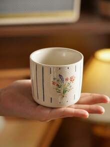 DearDali Original Striped Floral Ceramic Tea Set, Minimalist French Style With Bamboo & Wood Handle Teapot, Household Tea Set For Entertaining Guests Or Personal Use, Living Room Decor Teapot & Cups, Ideal For Tea Lovers