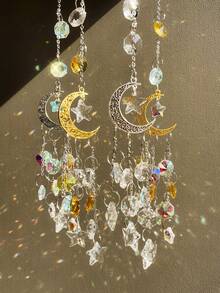 1个阳光捕手，梦幻般的月亮和星星组合，搭配水钻棱镜吊坠，明亮的彩虹捕手，家居装饰水晶吊坠，家居窗户装饰挂件，冥想，沉思，送给妈妈的礼物，送给女孩的礼物，节日礼物，花园装饰，户外装饰，慰问礼物，生日礼物，乔迁礼物，情人节礼物，家居装饰，房间装饰，墙面装饰礼物，开斋节礼物，斋月礼物 - 彩色 - 查看 2