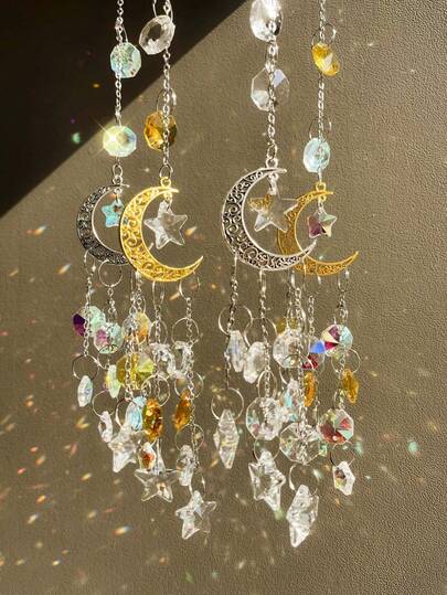 1 solfångare, drömsk kombination av måne och stjärnor med strassprismahänge, ljus regnbågsfångare, kristallhänge för heminredning, hängande prydnad för fönsterdekoration, meditation, kontemplation, present till mamma, present till tjejer, julklapp, trädgårdsdekoration, utomhusdekoration, kondoleanspresent, födelsedagspresent, present till nytt hem, alla hjärtans dag-present, heminredning, rumsdekor, väggdekorationer, eid, ramadan-presenter