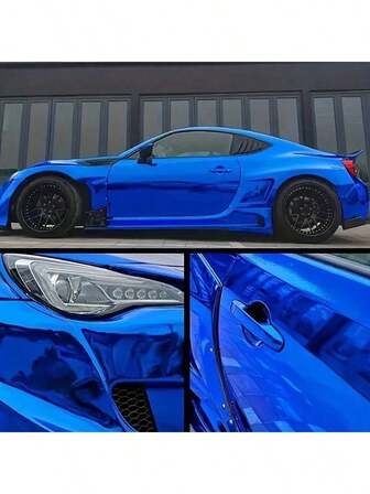 19.69in X 59.06in Electroplated Car Wrap Film, Premium PVC Ethyl Blue Car Body Sticker - Super Glossy Mirror Blue Car Decal, Self-Adhesive, Durable Against Wind And Rain, Electroplated Sticker Mirror Blue Film Easy To Peel And Stretch