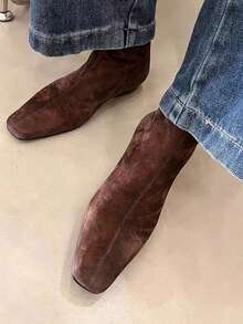 女士法式百搭弹力修身短靴，秋冬新款粗跟后拉链时尚踝靴（尺码偏小，请选购大一码）