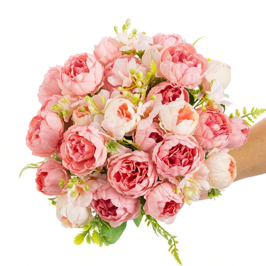 1/80PCS Romantic Silk Peony Bouquet Artificial Flowers Centerpieces,Artificial Flowers Handheld Flower Arrangement For Wedding Bride's Bouquet,Home Office Room Holiday Decorations,Table Decorations Farmhouse Centerpiece Table Decoration For Kitchentable Decor, Home Decoration, Birthday Gifts - Pink - View 1