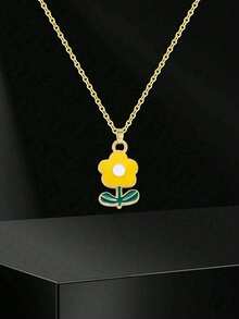 4色时尚甜美绿叶五瓣花吊坠青少年夏季锁骨项链，配不锈钢链，精致可爱，适合街头派对、旅行、度假、夏季海滩度假，可作日常百搭饰品。 - 彩色 - 查看 7