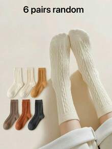 6 pares de calcetines gruesos de bucle para mujer, de unicolor, cálidos y atractivos, de tubo medio para otoño e invierno