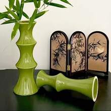 Bình gốm nút tre cổ điển mới của Cảnh Đức Trấn, đồ trang trí cao cấp, bình hoa khô lá tre nhân tạo sáng tạo phong cách Ins, trang trí bàn khách sạn/nhà/phòng khách/phòng ngủ - Nhiều màu - Xem 3