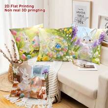 4pcs/1pc Easter Theme Rabbits, Dwarfs, Cute Easter Eggs, Bamboo Basket Prints, Peach Skin Velvet Pillowcases, Sofa, Bedroom Home Decoration, Pillow Core Cushion Covers - Multicolor - View 3