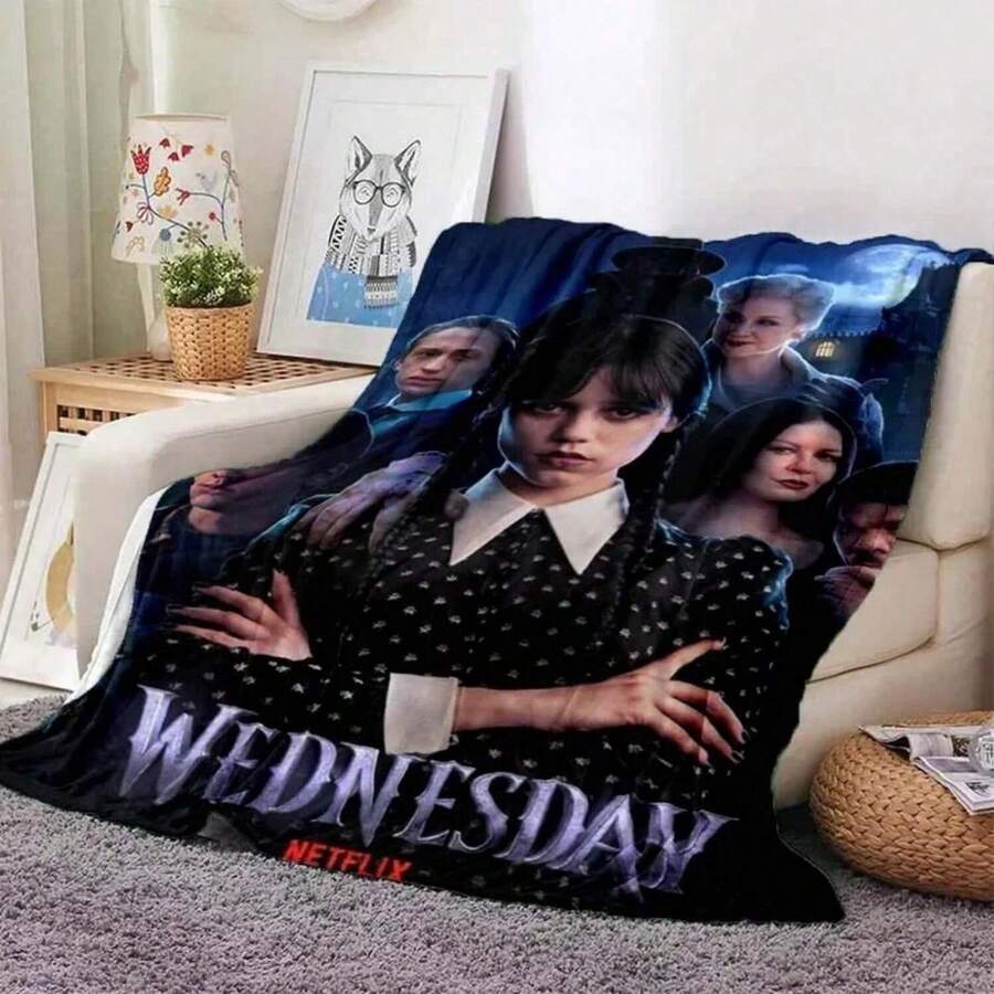 Wednesday Adams Blanket, Flannel Blanket, Sherpa Warm Blanket  's Blanket Bedroom Sofa Picnic Outdoor Birthday Gift - màu đen - Xem 1