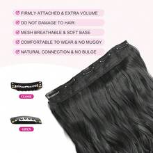 16inch 1-Pack 3/4 Full Head Curly Wavy Clips In On Synthetic Hair Extensions HE008 Hairpieces For Women 5 Clips 3.9 Oz Per Piece - Natural Black,NaturalBlack - 自然黑 - 查看 4