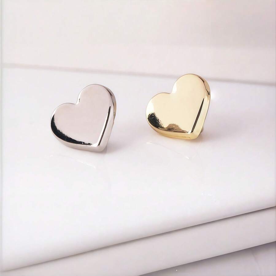 10颗心形金属衬衫纽扣，优雅时尚的毛衣针织扣件，适用于服装修补和手工制作 - 彩色 - 查看 1