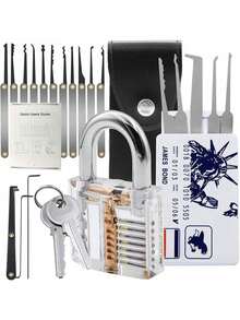 2026 New Upgraded 34pcs Heavy Duty Stainless Steel Padlock Set With Same Key, 40mm Lock Body Width, 2-Inch Lock Shackle Length, Comes With Lock Pick Tools - Black - View 7