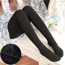 Pantys gruesos y cálidos para mujeres, medias de terciopelo perlado con pies, pantalones de una pieza para otoño e invierno, clima frío, regalo de Navidad - Negro-9 puntos - Ver 14