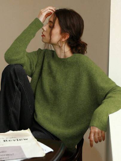 Knit Mix Elegante suéter francés de punto para mujer, casual y holgado de manga larga y cuello redondo para otoño e invierno, idea de regalo chic para Navidad, Acción de Gracias, Año Nuevo, San Valentín y regreso a la escuela en otoño