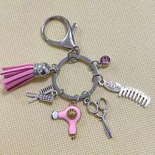 Stylist Scissors, Comb, Hair Dryer, Tassel Keychain - Hairstylist, Hair Designer Gift, Elegant Bag Charm Bag Charms Car Accessories Teacher Friend Sister Gift Ideas - 淺粉紅色-新品 - 查看 1