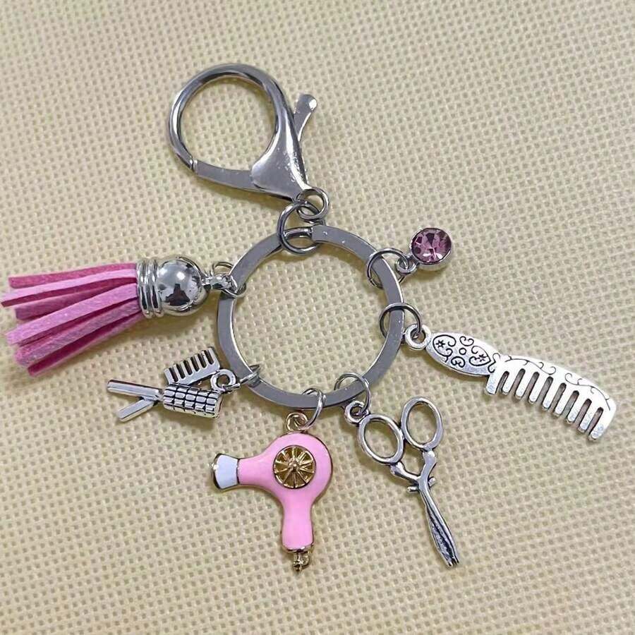 Stylist Scissors, Comb, Hair Dryer, Tassel Keychain - Hairstylist, Hair Designer Gift, Elegant Bag Charm Bag Charms Car Accessories Teacher Friend Sister Gift Ideas - 淺粉紅色-新品 - 查看 1