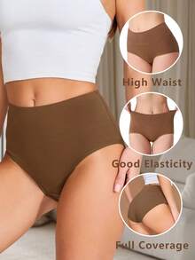 4 piezas de bragas de mujer de unicolor de cintura alta, ropa interior básica simple de algodón puro, bragas sin costuras suaves con control de abdomen de talla grande