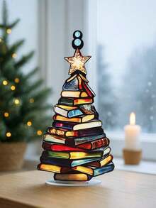 1pc/2pcs Christmas Book Tree Suncatcher Ornament ACRYLIC, Acrylic Christmas Tree Ornament ,Book Stacked Design Holiday Tabletop Decoration,Book Gift, Book Lover Gift, Book Ornament, Book Gift, Book Lover Gift, Librarian Gift,Unique Book Lover Gift, Festive Xmas Home Decor For Living Room, Bookshelf, Office, Library Christmas Decorations Room Decor Winter - Multicolor - View 11