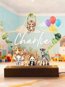 定制照片动物星星儿童夜灯，个性化名字和丛林主题装饰，生日礼物，独特的可定制灯具配件，儿童房和派对礼品 - 多色 - 查看 4