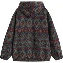 GURUNVANI - Sudadera con capucha para hombre, estilo tnico, jacquard con capucha y patrn azteca, estilo clsico, - Rojo - + CH - Ver 2