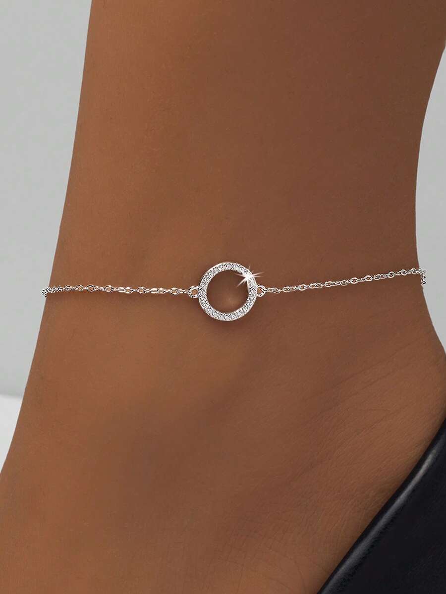 SYMFNY Tornozoleira de Prata Esterlina 925 com Zircônia em Formato de Círculo para Mulheres, Design Minimalista Redondo, Tornozoleira Elegante e da Moda, Presente Perfeito para Aniversário/Aniversário/Dia dos Namorados para Ela, Adequado para Ocasiões Casuais e de Festa - Prata - Visão 1
