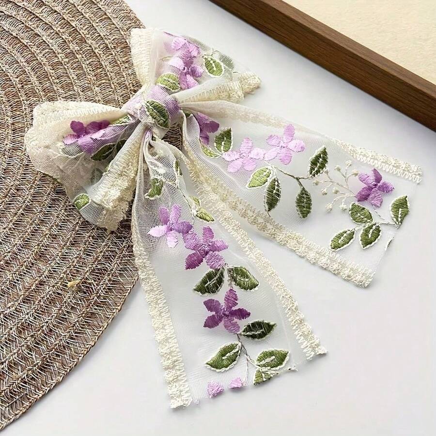 6 Colors To Choose From/1 Piece Set/Lace Ribbon Bow Hair Clip, Women's Matte Candy Color Hair Clip, Multiple Colors To Choose From, Suitable For Daily Travel, Gatherings And Parties, Wearing Hair Accessories, Perfect Choice For Gifts - Màu tím - Xem 1