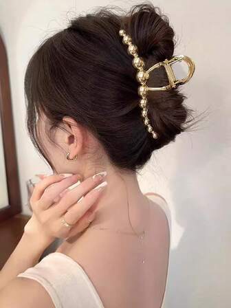 1pc Large Metal Hair Clip - 4.72 Inch (12cm) Gold Hair Claw Clip, Suitable For Women And Thin Hair, Perfect Grip Clamp, Thick Hairstyle, Strong Hold, Women Fashion Hair Accessory Fashion Hair Clutch