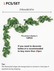 1/4件套人造尤加利花环，白色花朵，5.9英尺/180厘米银色尤加利叶满天星花环，仿真绿植花环，适用于婚礼、派对、壁炉、桌旗、家居装饰、房间装饰、浴室装饰、办公室装饰、卧室装饰、夏季装饰 - 綠色 - 查看 2