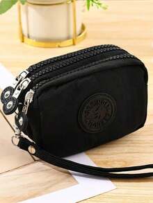 极简复古纯色尼龙钱包，三层拉链设计，男女通用小巧钱包/零钱包/卡包，易于保养，精美礼品。