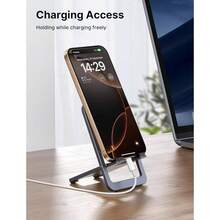 Soporte para Celular, Porta Celular Plegable Escritorio de Aluminio, Base Celular con ngulo Ajustable, Compatible con 15/14/13/12 Pro, S23 S21, Redmi, Gris - 1-paquete + Gris - Ver 3