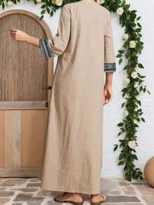 女士休闲几何印花拼接朴素连衣裙阿拉伯风格 - 彩色 - 查看 2