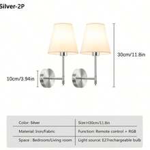 2盏无线壁灯，带可充电可调光LED灯和遥控器 - 无线即插即用，现代半嵌入式金属壁灯，适用于卧室、客厅、走廊（无需布线） - 含电池 - 多色 - 查看 12