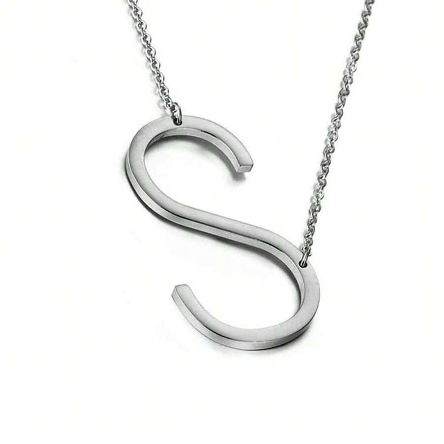 MOMOL Sideways Initial Necklace 18K Gold Plated Stainless Steel Large Big Letters Pendant Necklace Script Name Monogram Necklaces For Women,S - s - 查看 1