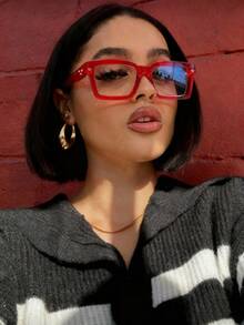 1 Pair Red Frame Fashionable Non-Prescription Eyeglasses, Suitable For Street, Party Wear - Multicolor - View 8