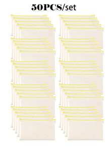 5/10/20/50 pièces Sacs à fermeture éclair en coton vierge DIY Sacs de rangement pour maquillage, cosmétiques, articles de toilette, papeterie, cadeaux - Beige - Voir 39